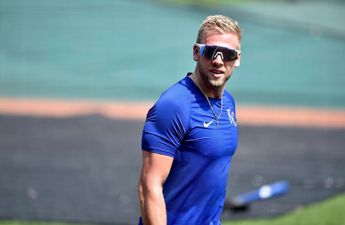 Outfielder Hunter Dozier at the Kansas City Royals spring training 2.0 at Kauffman Stadium Monday, July 6, 2020.