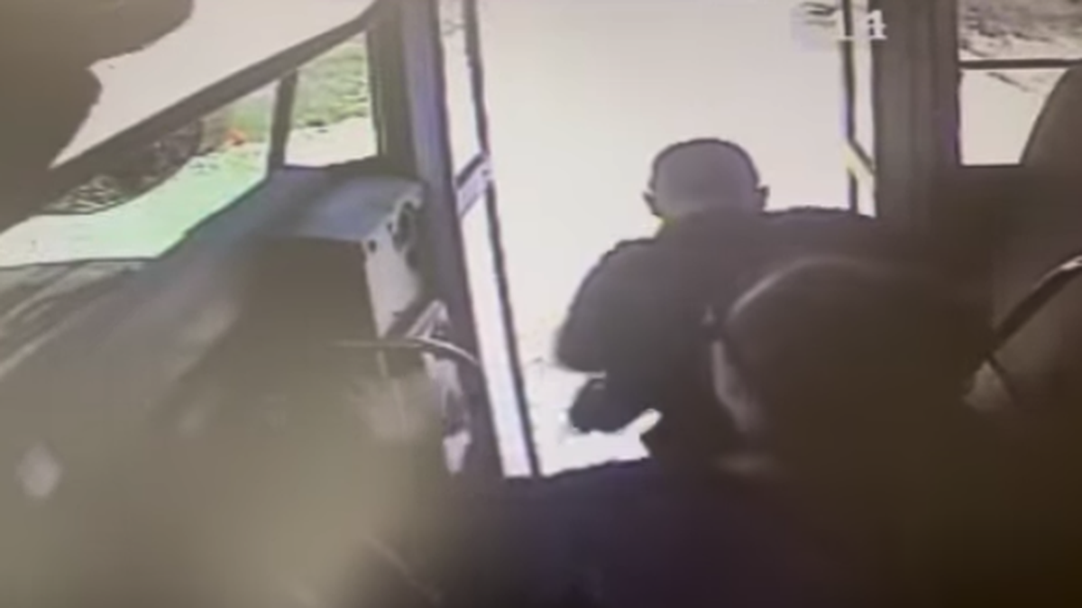 A school bus driver in Ohio yanked a student by the backpack to avoid him being hit by a passing car.