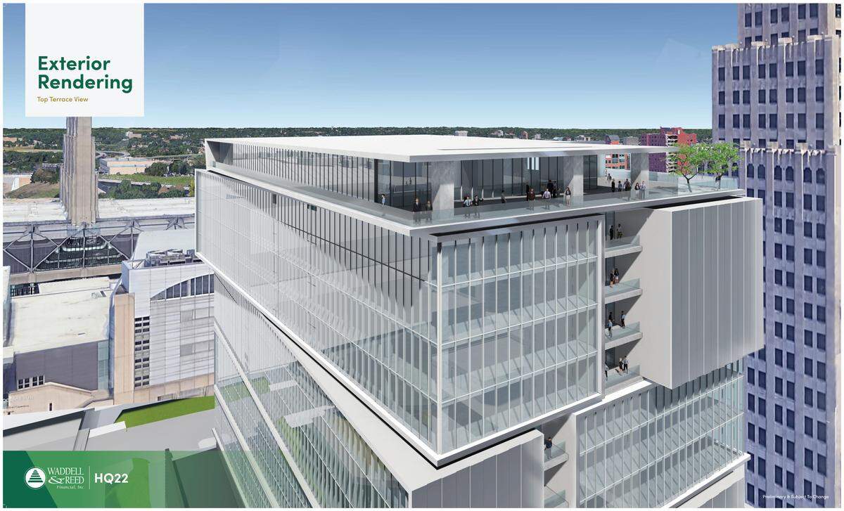 Waddell & Reed’s new downtown tower will include a rooftop terrace and cafe.