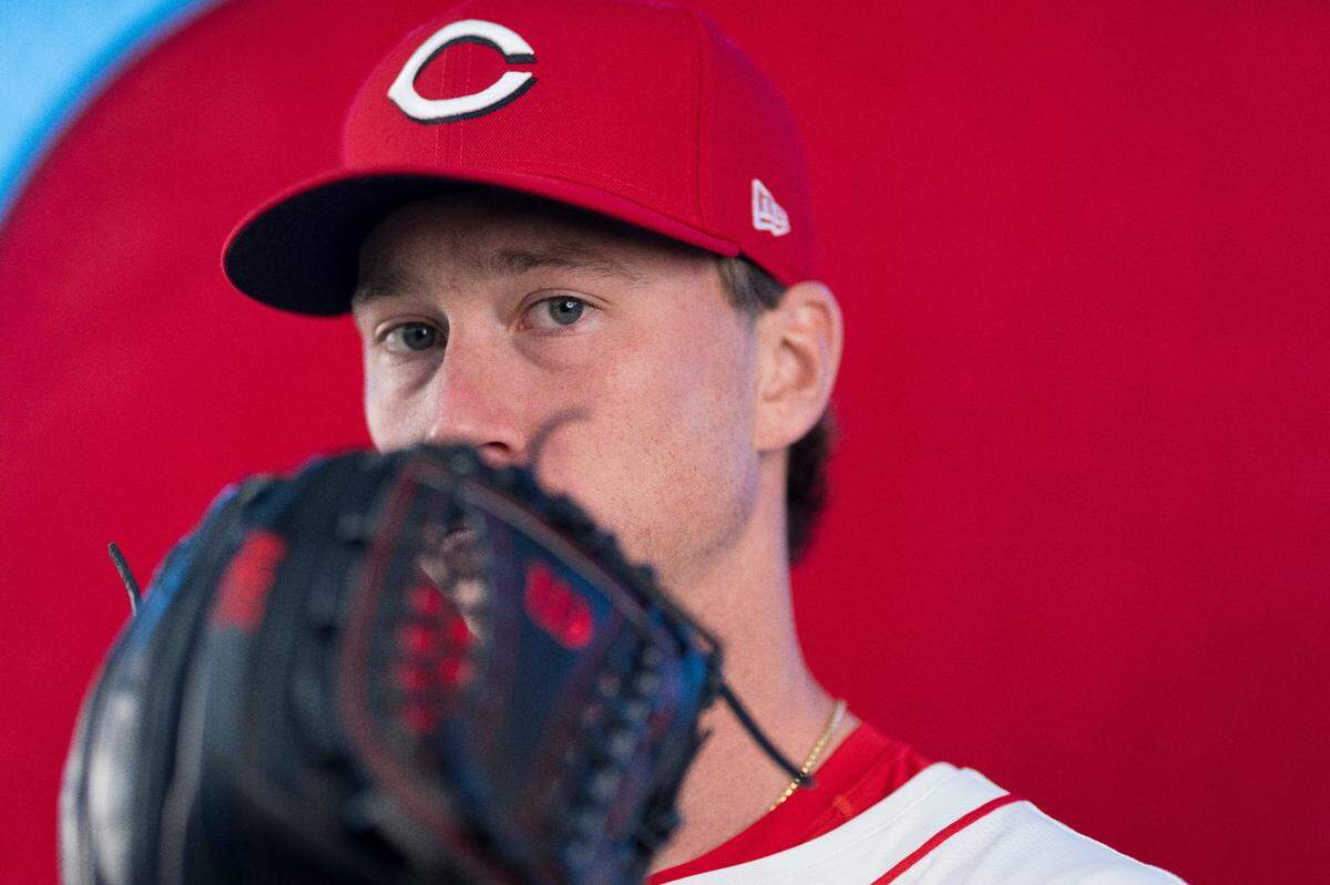 Cincinnati Reds pitcher Brady Singer (51) during the annual team picture day at the Cincinnati Reds Player Development Complex in Goodyear, Ariz., on Tuesday, Feb. 18, 2025.
