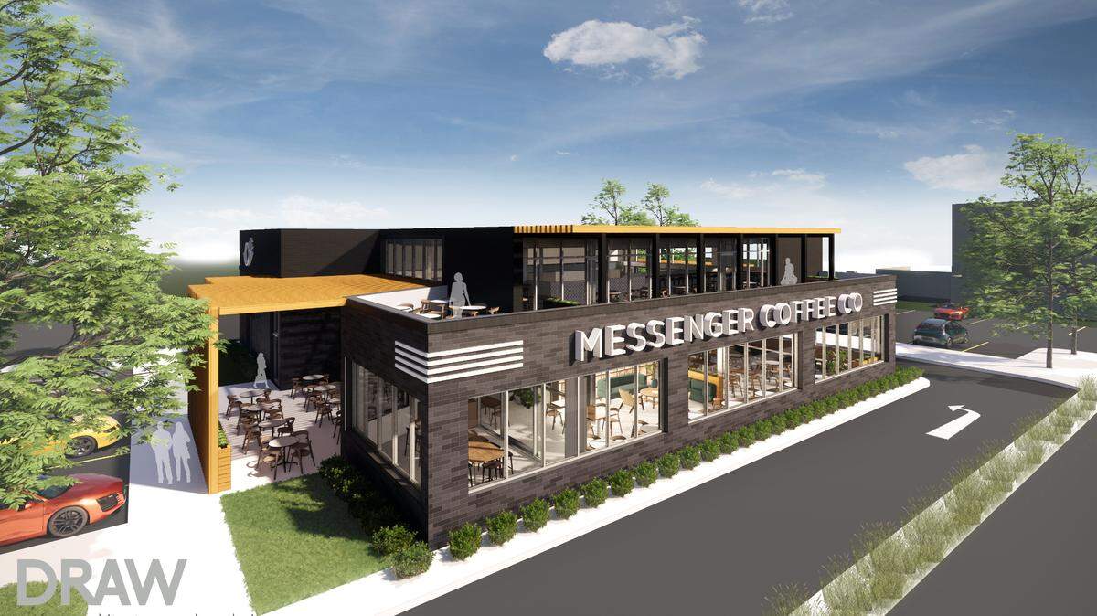A rendering shows the initial design for a Messenger Coffee Co.  and Ibis Bakery at Prairiefire, but parent company FairWave said plans have changed.