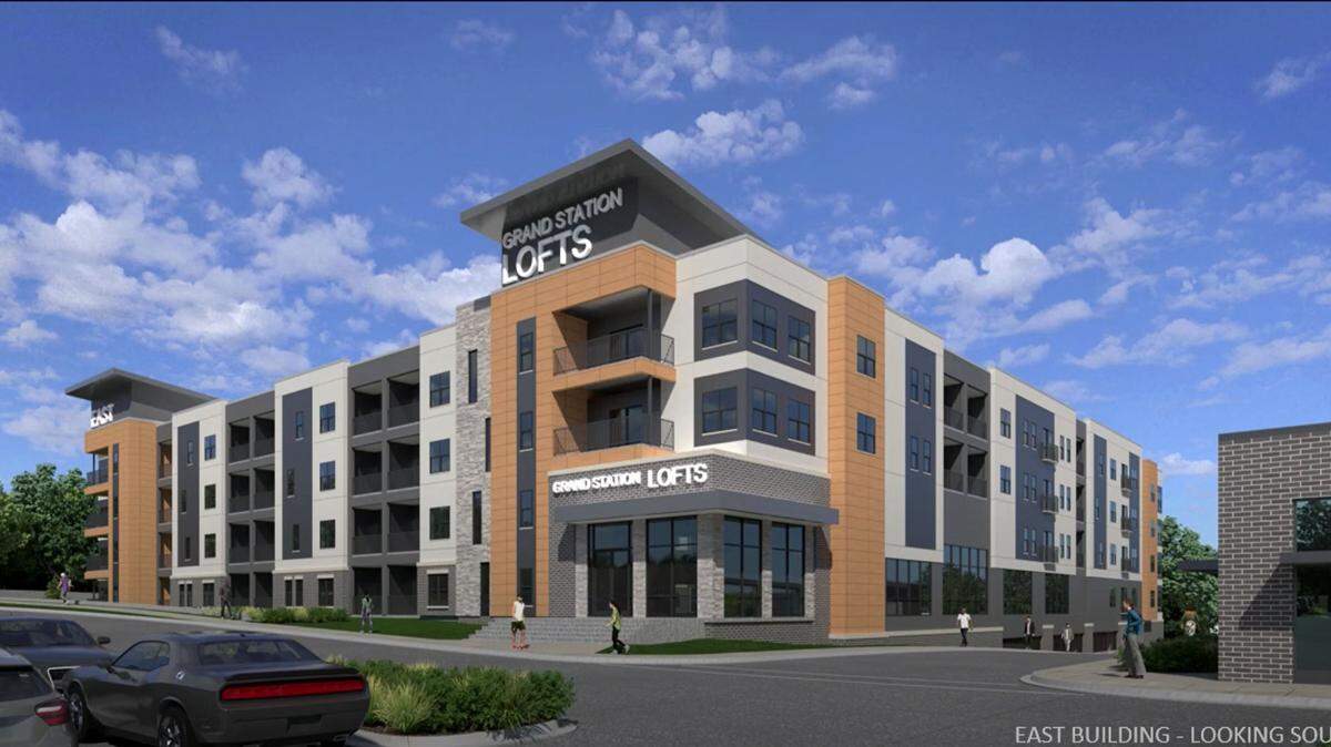 A rendering of the eastern apartment building that will be at the Merriam Grand Station, where a vacant Kmart currently sits.