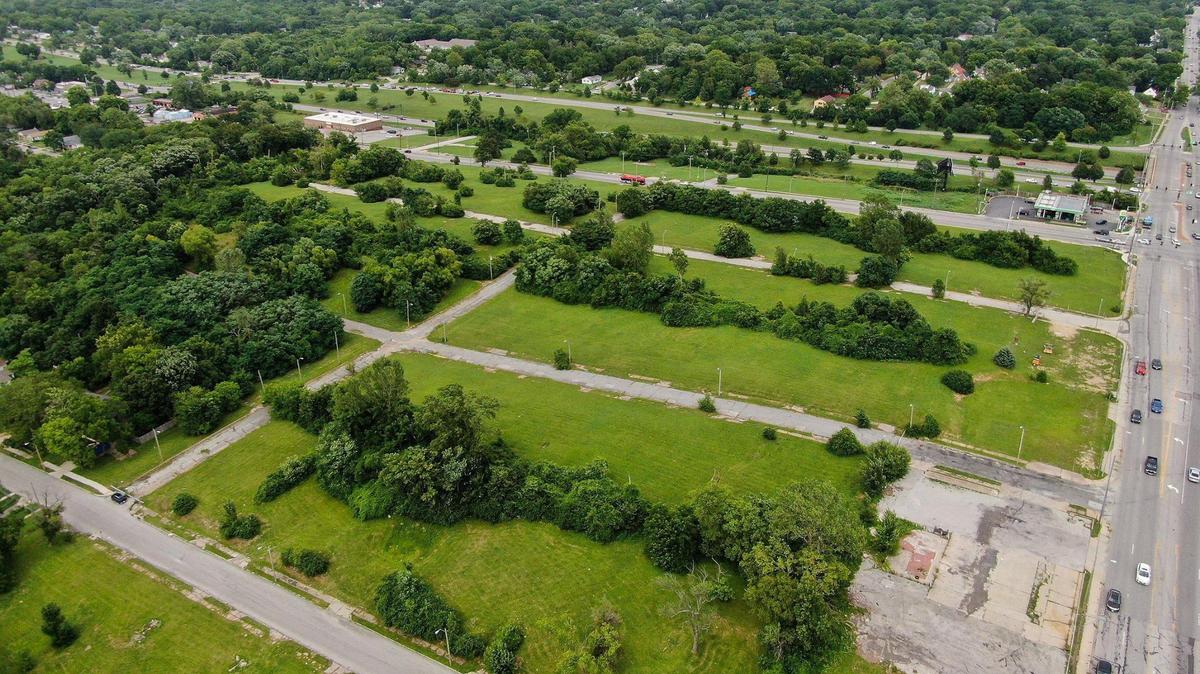 Residents in the area of 63rd and Prospect have been frustrated with the lack of action by the city to follow through with a planned development in that area. Lots at 63rd and Prospect have been empty for years. This view shows East 63rd Street and Park Avenue looking northeast, with Prospect Avenue and Bruce R. Watkins Drive near the top.