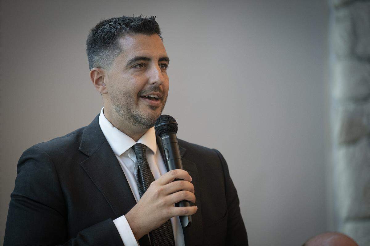 Cole Robinson, an incumbent, is running for reelection as Council Member Ward 1 in Prairie Village, speaks during a candidates forum at the Meadowbrook Club House in Prairie Village on Thursday, October 9, 2025.