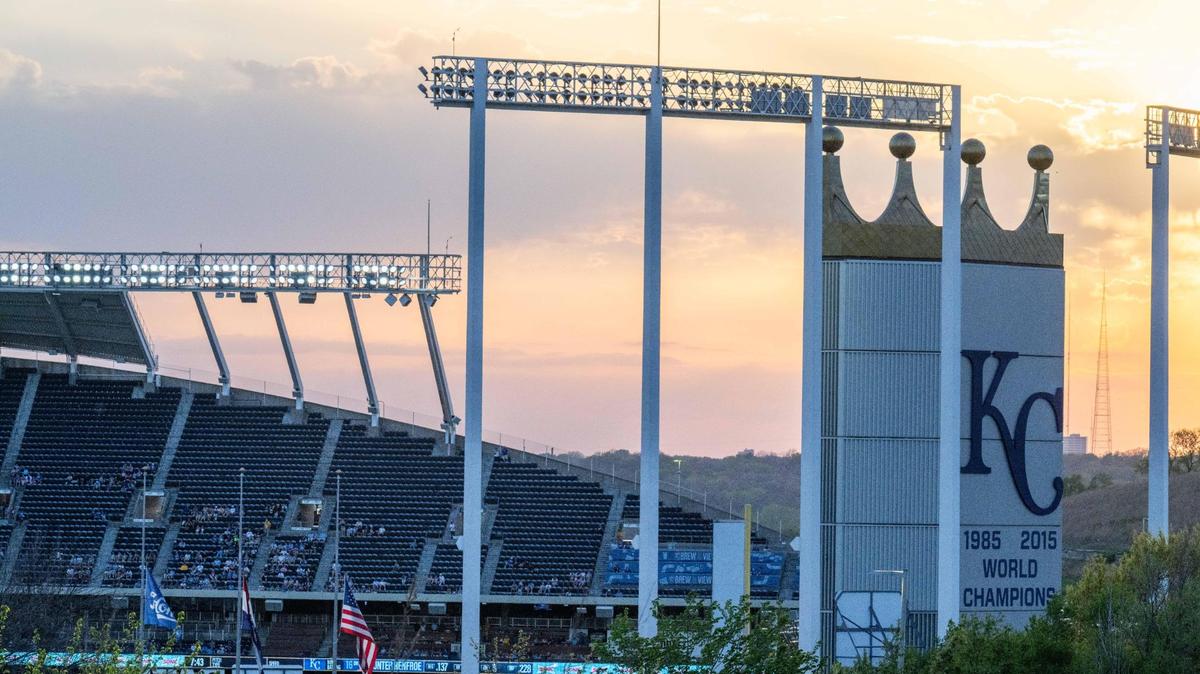 A view from a distance of Kauffman Stadium as the Royals faced off against the Colorado Rockies on Tuesday, April 22, 2025.