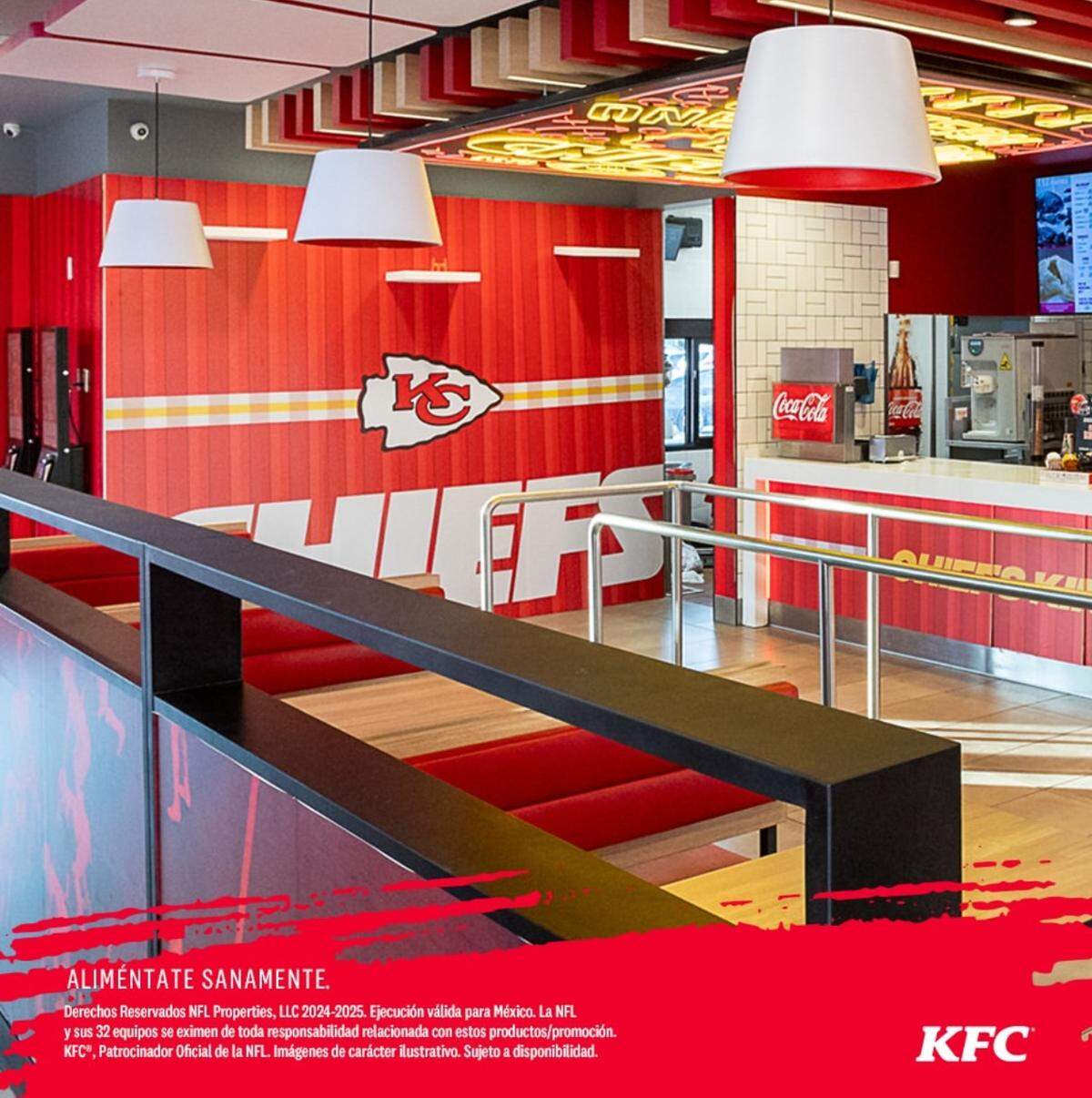 One of two KFCs in Mexico decorated in Chiefs theme.