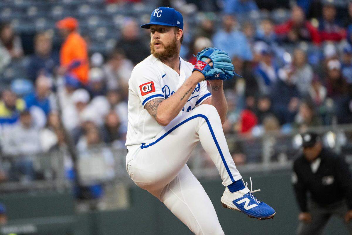 Kansas City Royals pitcher Bailey Falter winds up for a pitch against the Boston Red Sox on Tuesday, May 19, 2026, at Kauffman Stadium.