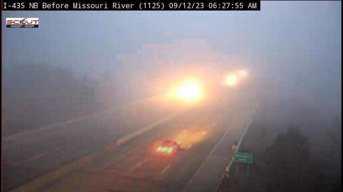 Dense fog limited visibility for drivers along northbound Interstate 435 near the Missouri River in Wyandotte County early Tuesday. Drivers were being urged to drive slowly if they encountered the fog on their morning commute or errands.