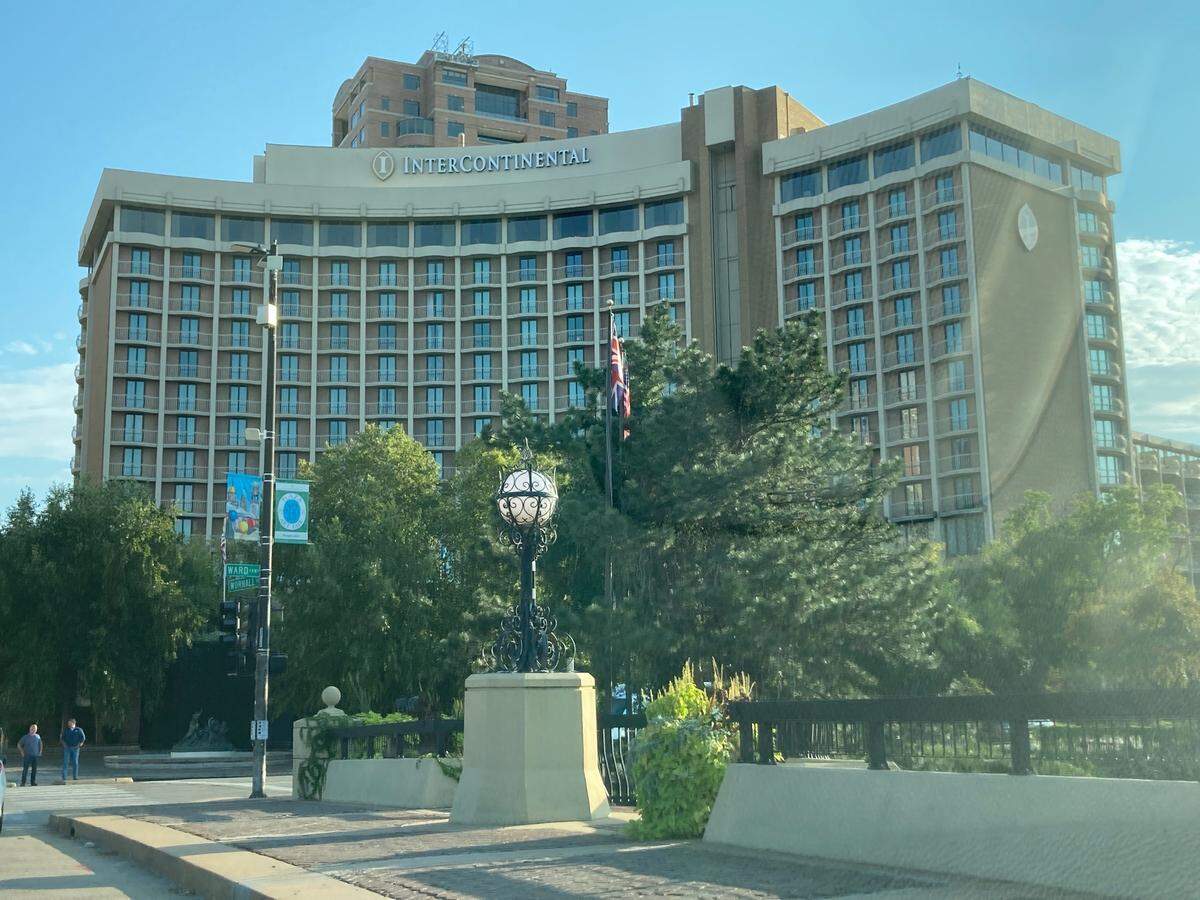 The InterContinental Hotel, as seen in 2025, began as the Alameda Plaza Hotel in 1972. It would later become the Ritz-Carlton and the The Fairmont.