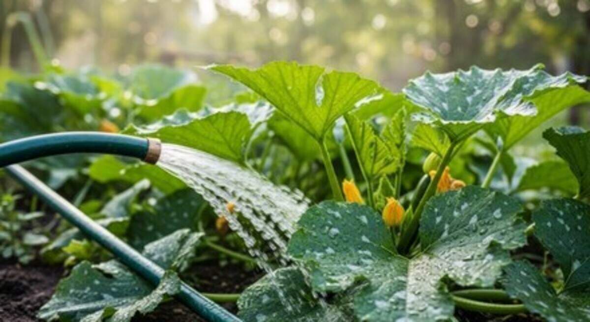 Giving zucchini a good drink of water.