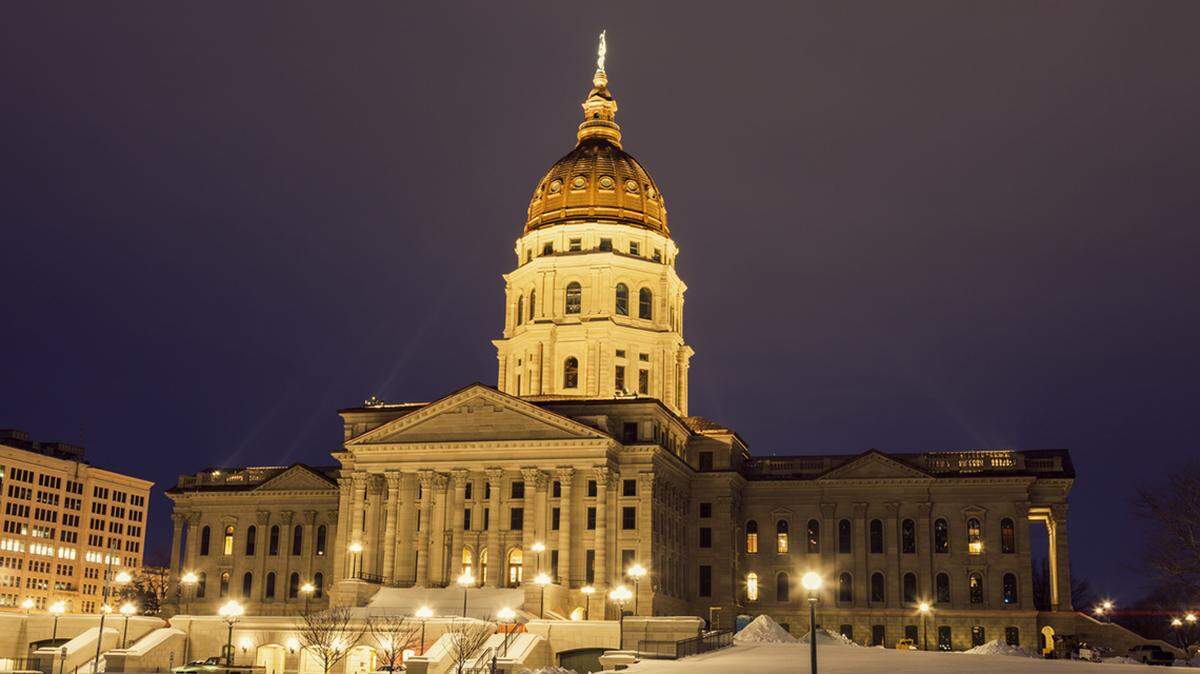 Topeka Kansas - entrance to State Capitol Building. Topeka Kansas USA.