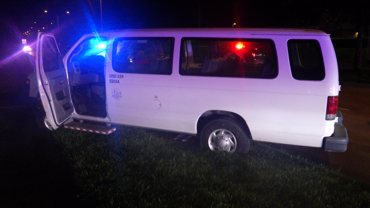 A man was arrested Monday after a police pursuit involving a white Ford passenger van owned by the Blue Valley School District, according to the Cass County Sheriff’s Office.