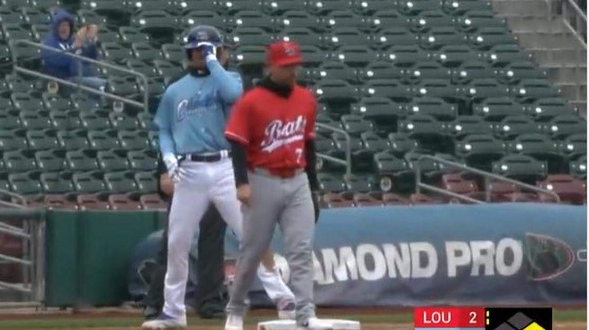 Omaha outfielder Drew Waters after hitting a triple.