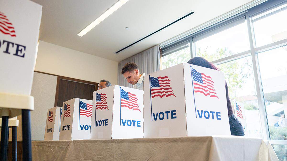 A modern American Election Day ballot box vote voting