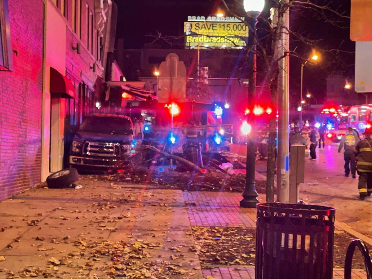 A firetruck and other vehicles crashed into a building Wednesday night in Kansas City’s Westport area.
