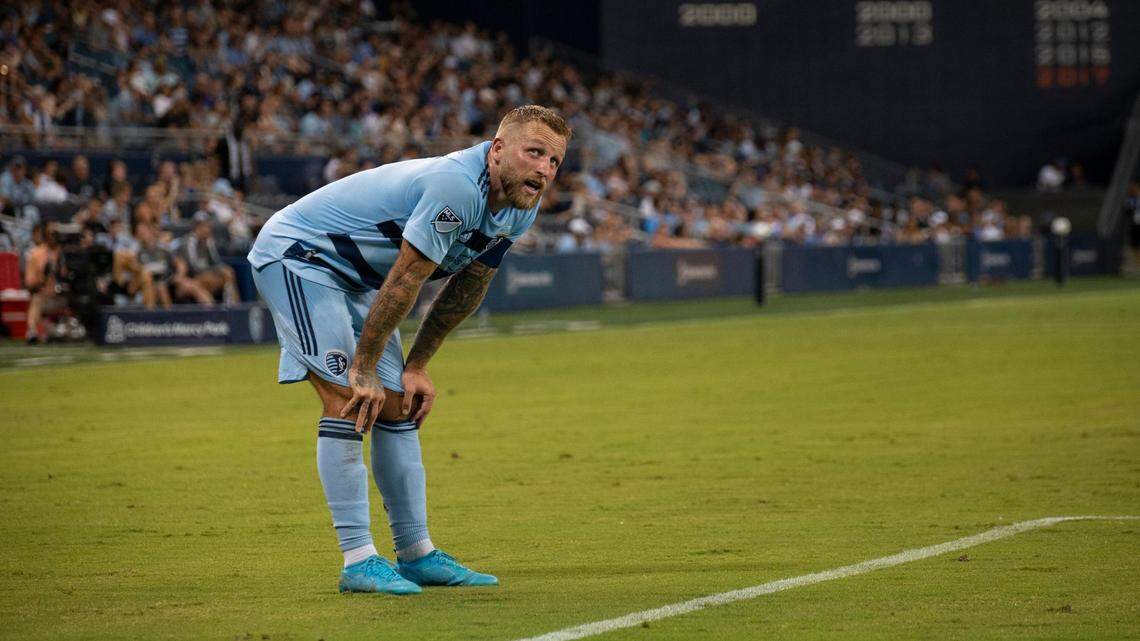 Sporting KC captain Johnny Russel looks at the video board as time runs out against LAFC on July 23, 2022 at Children’s Mercy Park in Kansas City, Kan.
