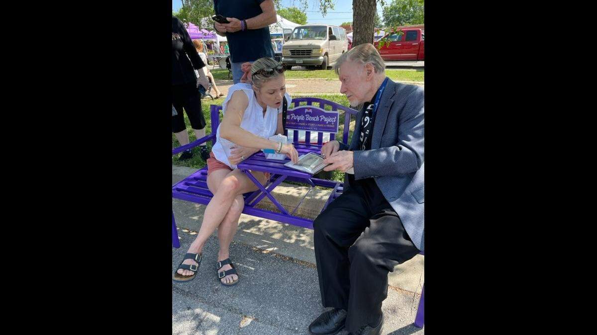 Molly Lang talked with Clyde Foreman recently at the Lee’s Summit Farmers Market. They relaxed on a purple bench, the key to a program in Lee’s Summit. The Purple Bench Project aims to draw people together for conversation, which can combat loneliness, especially in the older population.