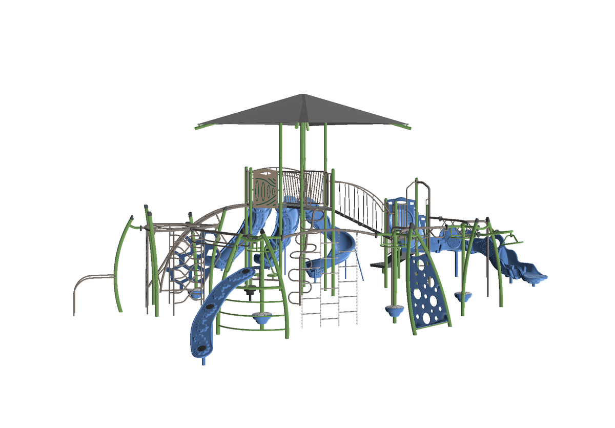 New playground equipment, pictured above, will be installed at Mahaffie Pond Park in Olathe in spring 2026. Students at Mahaffie Elementary voted on which equipment the city should install.