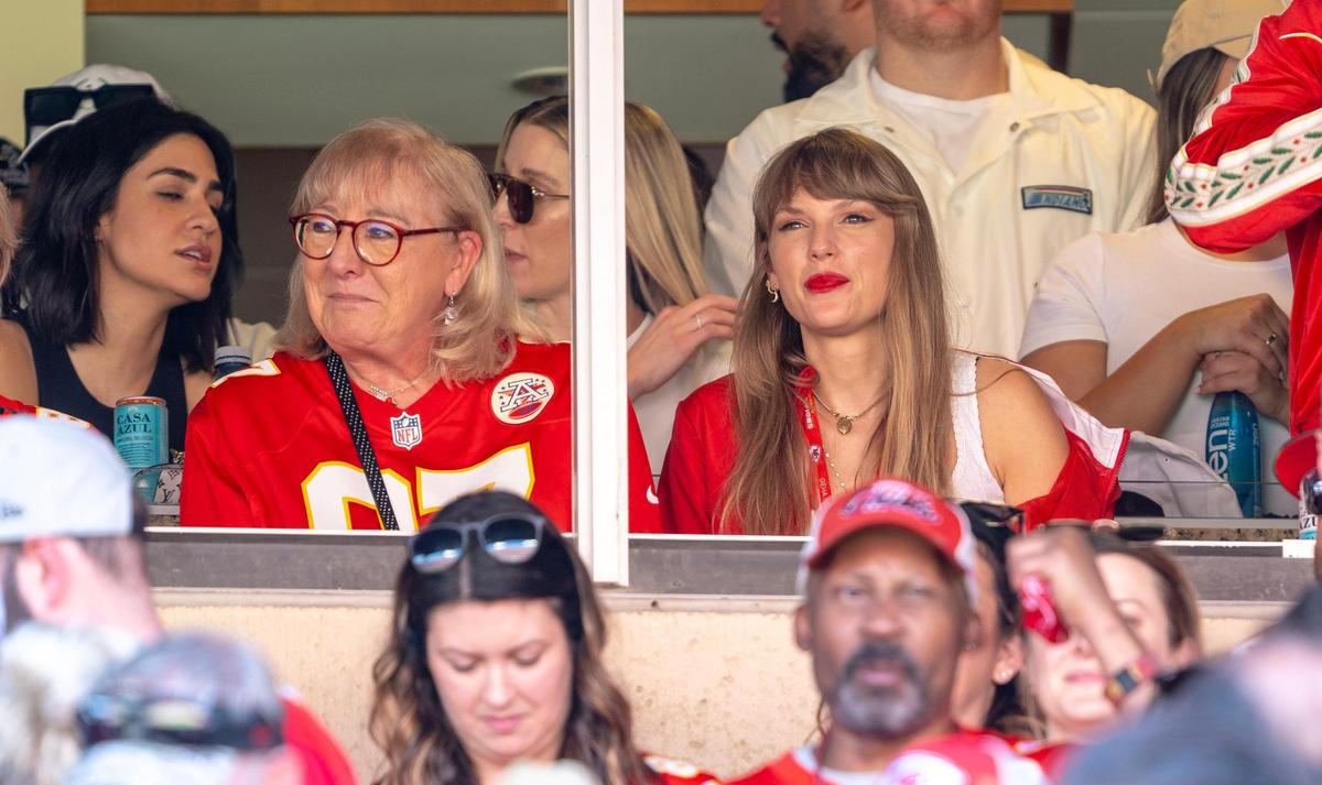 Singer Taylor Swift watches the Chiefs play the Bears with Donna Kelce, mother of tight end Travis Kelce (87), at GEHA Field at Arrowhead Stadium on Sunday, Sept. 24, 2023, in Kansas City.