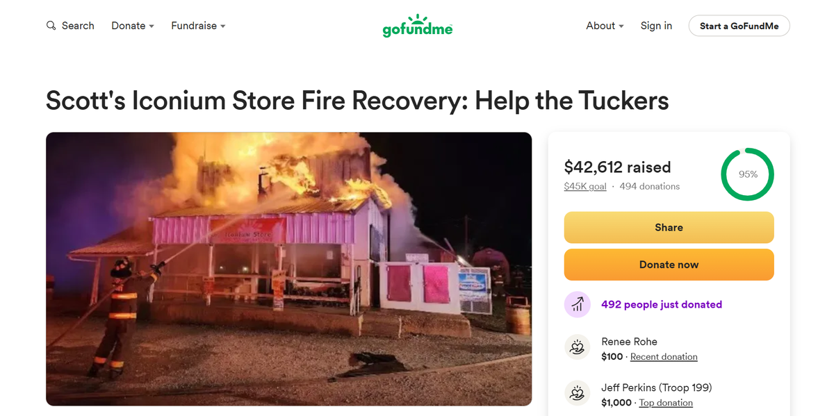 The GoFundMe page created by loyal Scott’s Iconium Store customer Matt Thomas