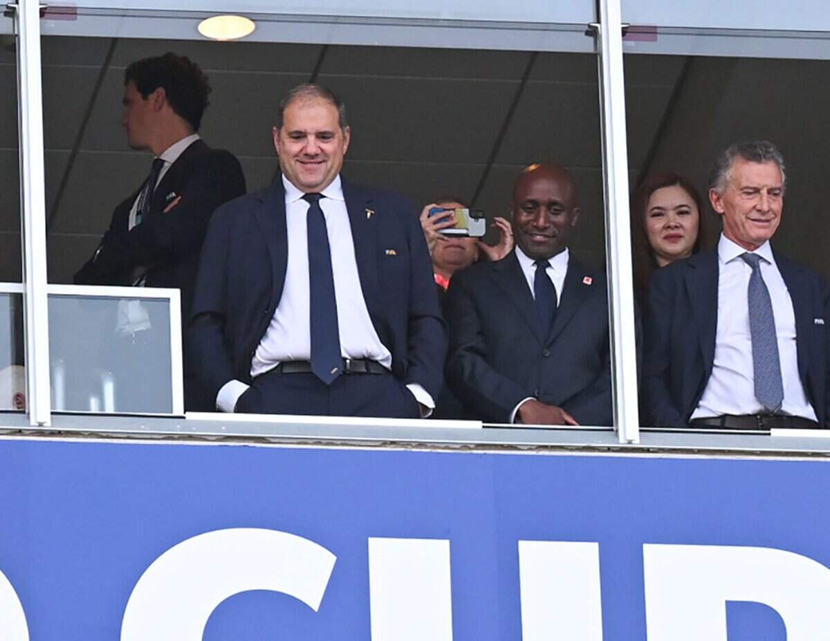 Kansas City Mayor Quinton Lucas stands in a suite watching the players take the field at the Argentina vs. Algeria FIFA World Cup group-stage soccer match at Kansas City (Arrowhead) Stadium in Kansas City on Tuesday, June 16, 2026.