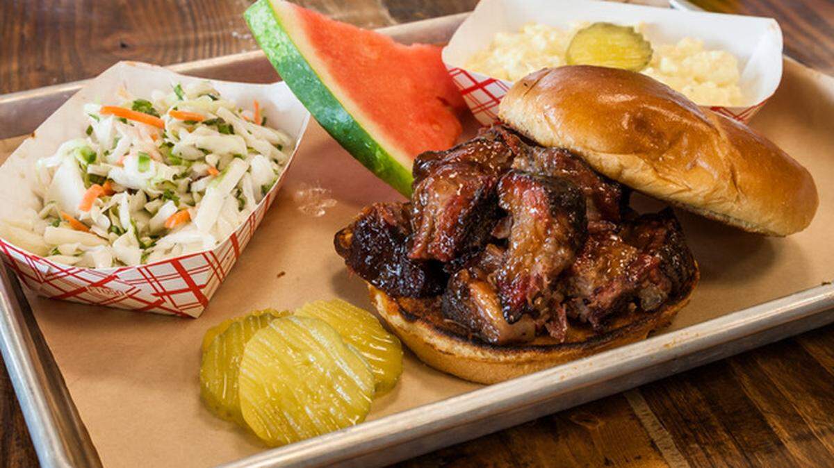 The burnt-ends sandwich with jalapeño apple coleslaw at Scott's Kitchen.