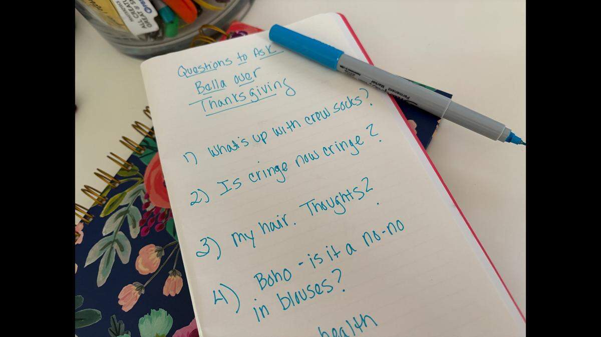 Sherry Kuehl has a list of questions for her daughter.