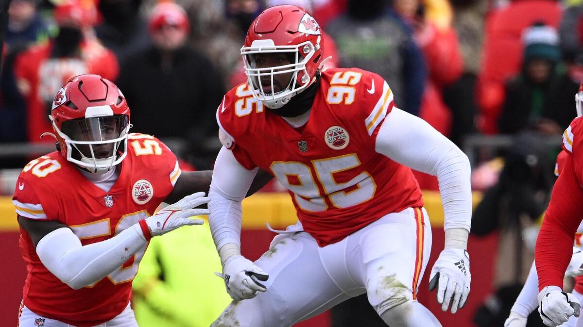 Kansas City defensive tackle Chris Jones brings down Seattle’s Kenneth Walker in the backfield during the second half of Saturday’s game at Arrowhead Stadium.