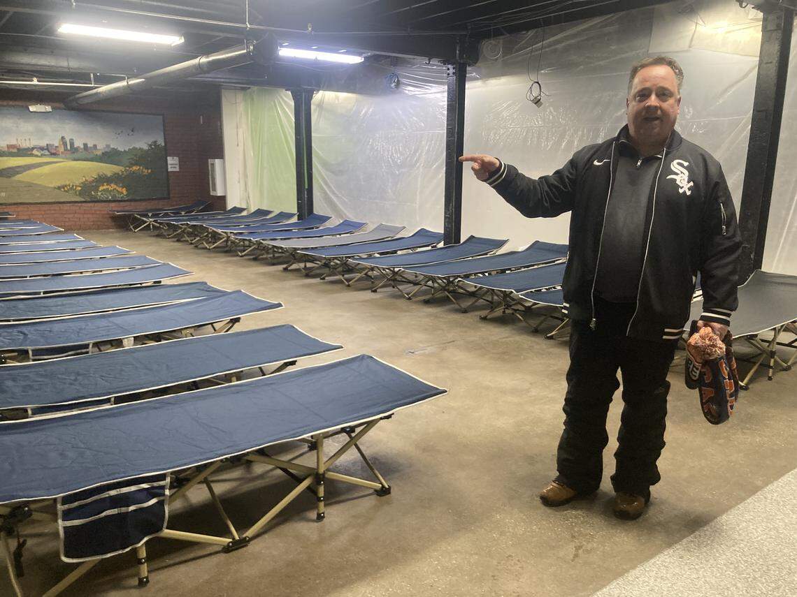 Doug Langner, executive director of Hope Faith Homeless Assistance Campus shows the 30 cots where houseless women in need of overnight shelter will stay at the campus, 705 Virginia Ave. The organization is raising money to support as many as 40 over the next 90 days.