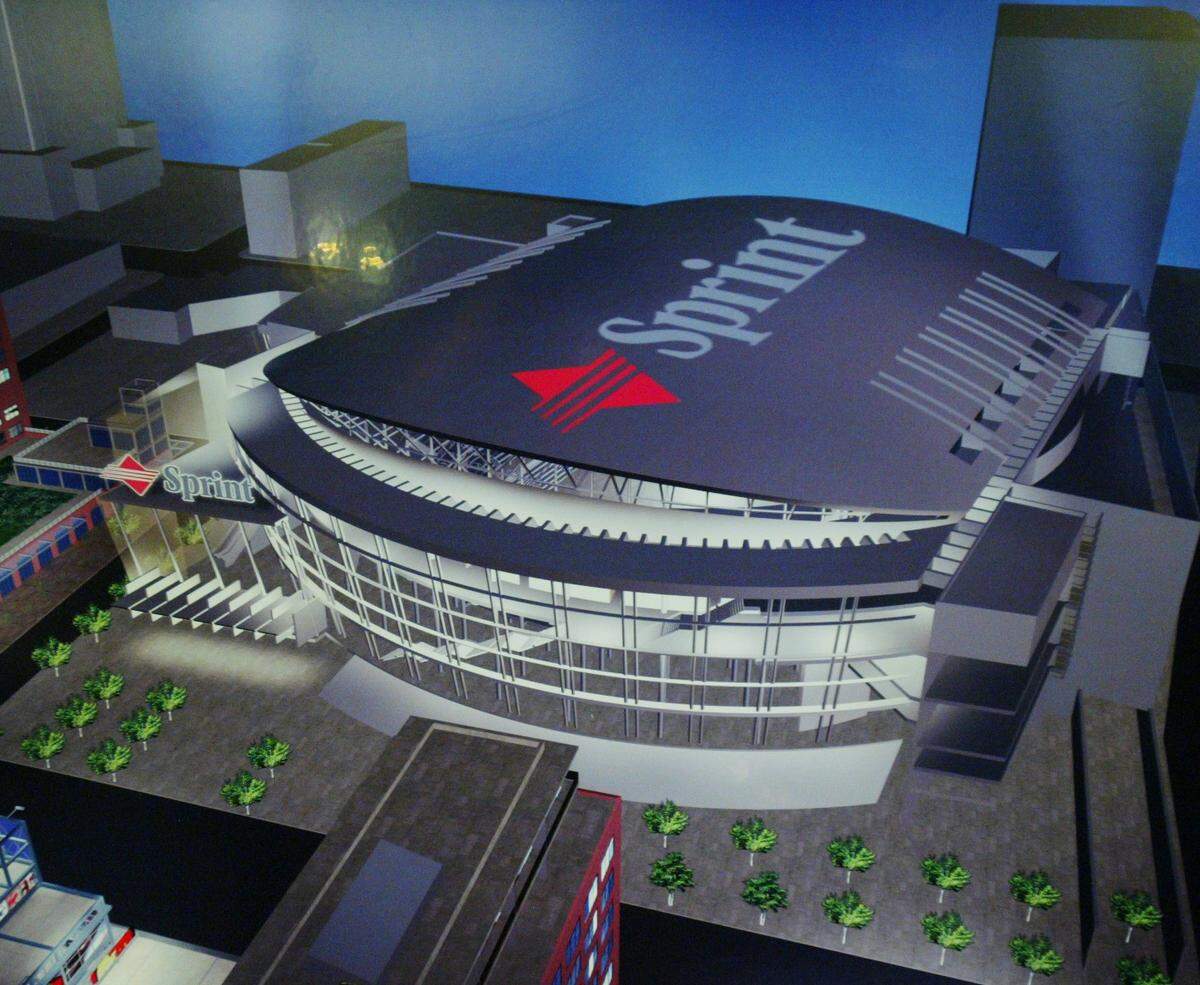 A rendering from 2004 shows an early concept of what Sprint Center, now T-Mobile Center, might look like when constructed.