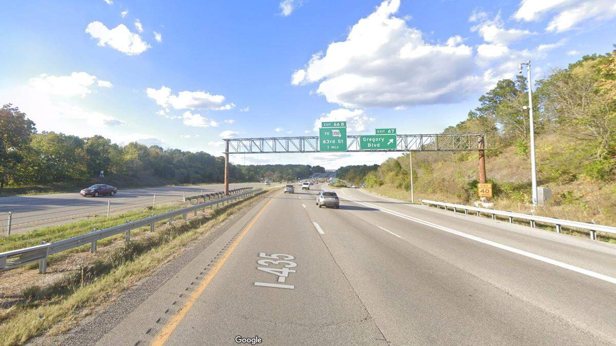 A pedestrian was hit and killed early Thursday on northbound Interstate 435 near Gregory Boulevard in Kansas City, a police spokeswoman said. The crash caused a three-hour highway closure for investigation. This Google Maps Street View image of the area is from 2024.