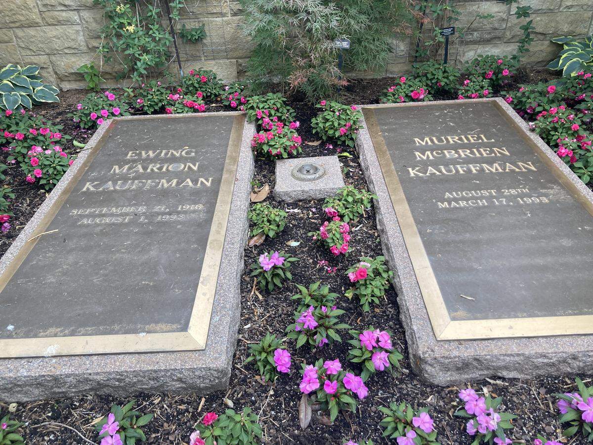 The Ewing and Muriel Kauffman Memorial Garden is also the final resting place for the philanthropic couple. Ewing Marion Kauffman died on Aug. 1, 1993, at age 76. Muriel Kauffman died on March 17, 1995, at age 78.