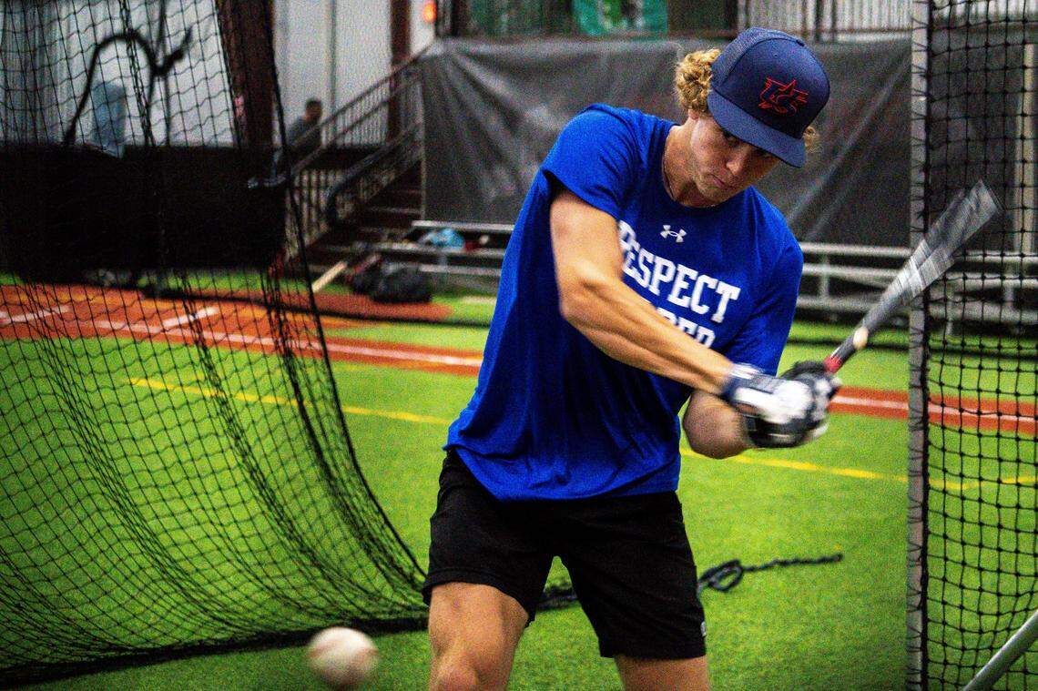 Sean Gamble practices batting at SportsPLex West on Wednesday, August 2, 2023, in Waukee, Iowa.