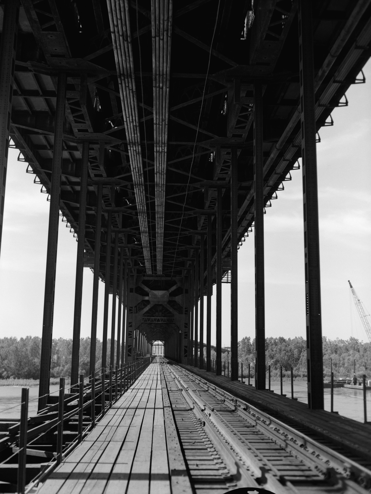 The lower railroad deck of the ASB Bridge in Kansas City is seen in this photo from the Historic American Engineering Record