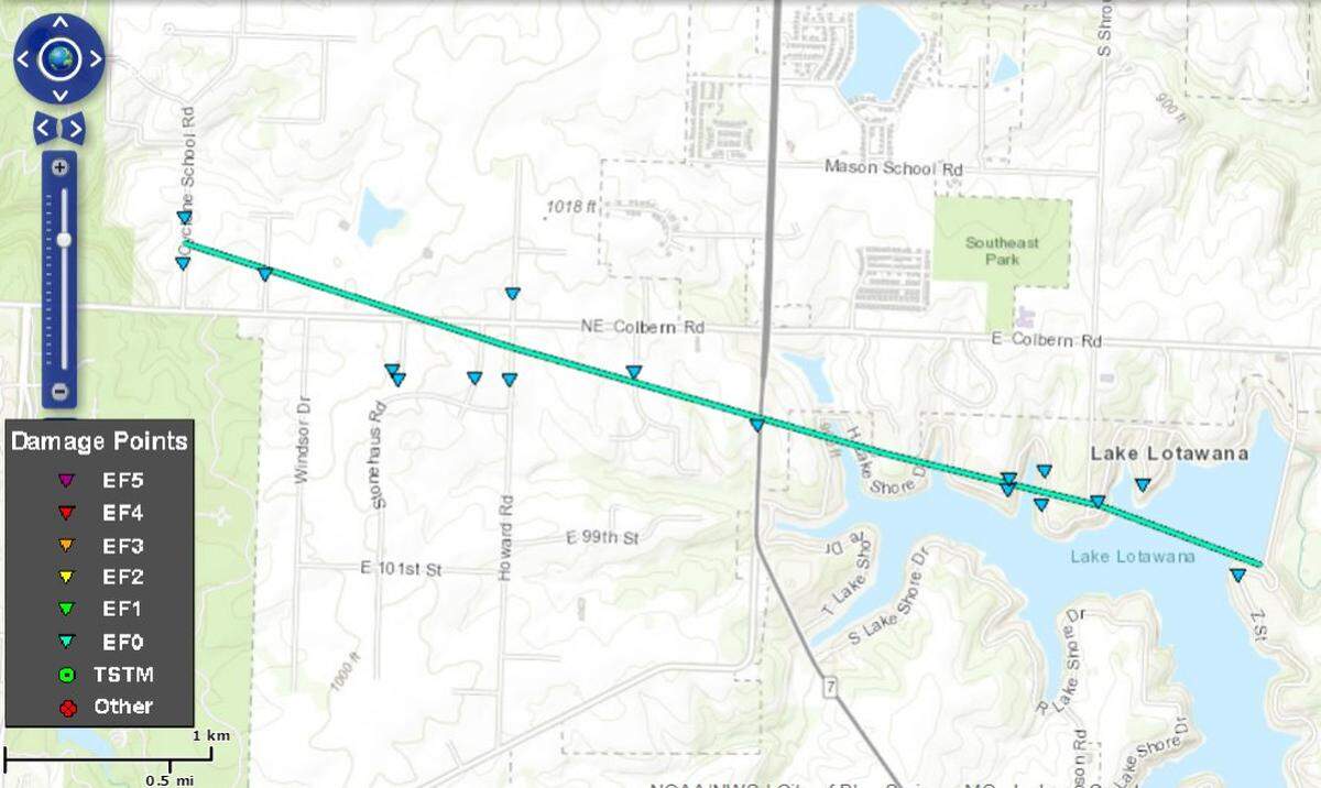 The tornado's path went through Lake Lotawana.