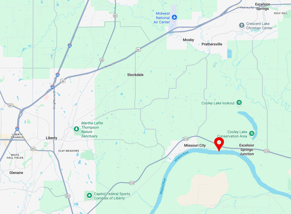 A map of where an unknown man was pulled out of the Missouri River Wednesday nigh by the Clay County Sheriff’s Office.
