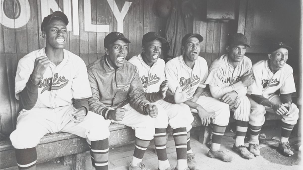 The Newark Eagles look on from their dugout in 1936. A decade later, in 1946, the Eagles won their sole Negro World Series championship over the Kansas City Monarchs.