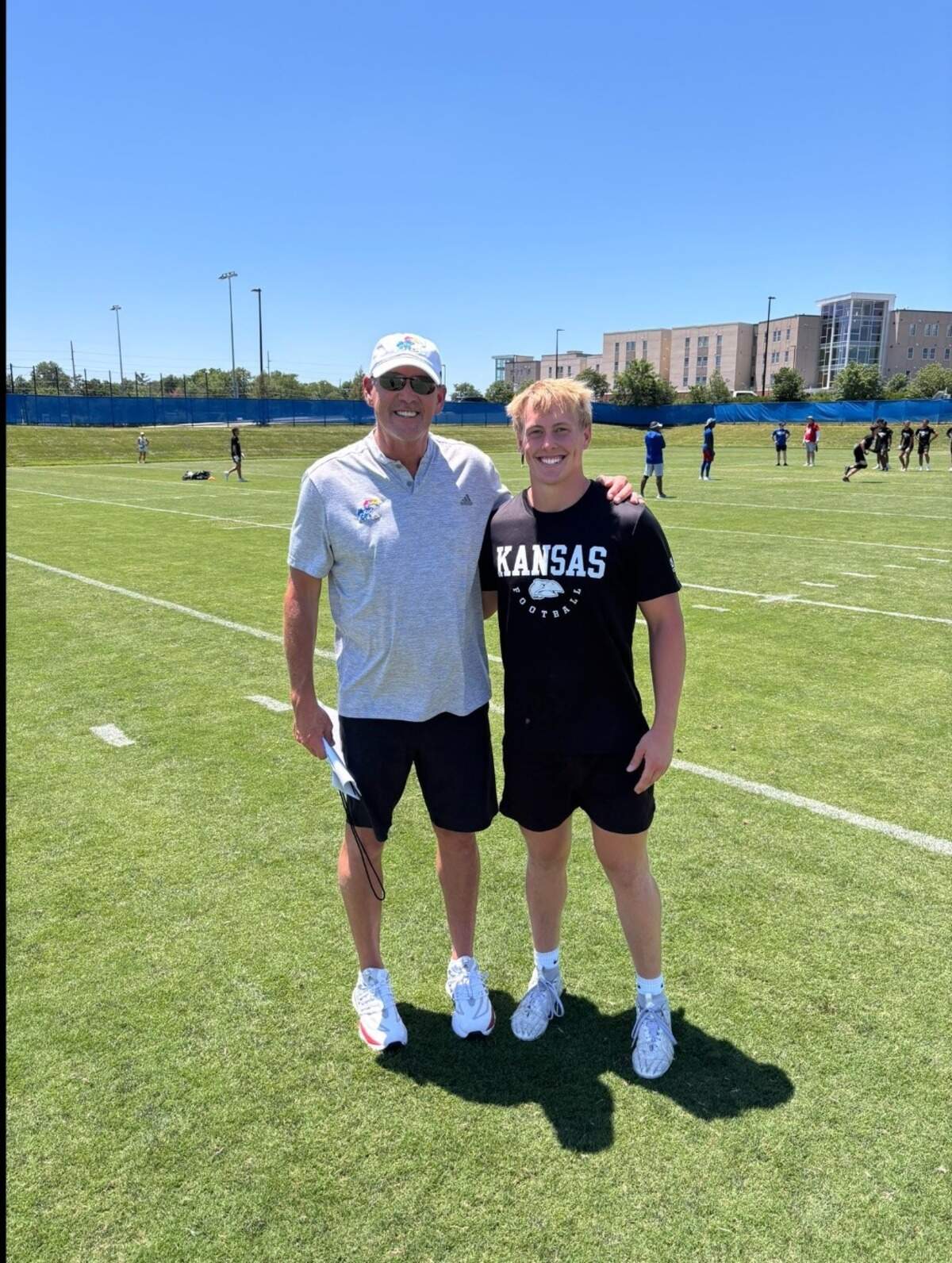 In a photo shared on X, Olathe South High School senior Max Armstrong visited coach Lance Leipold and the University of Kansas.