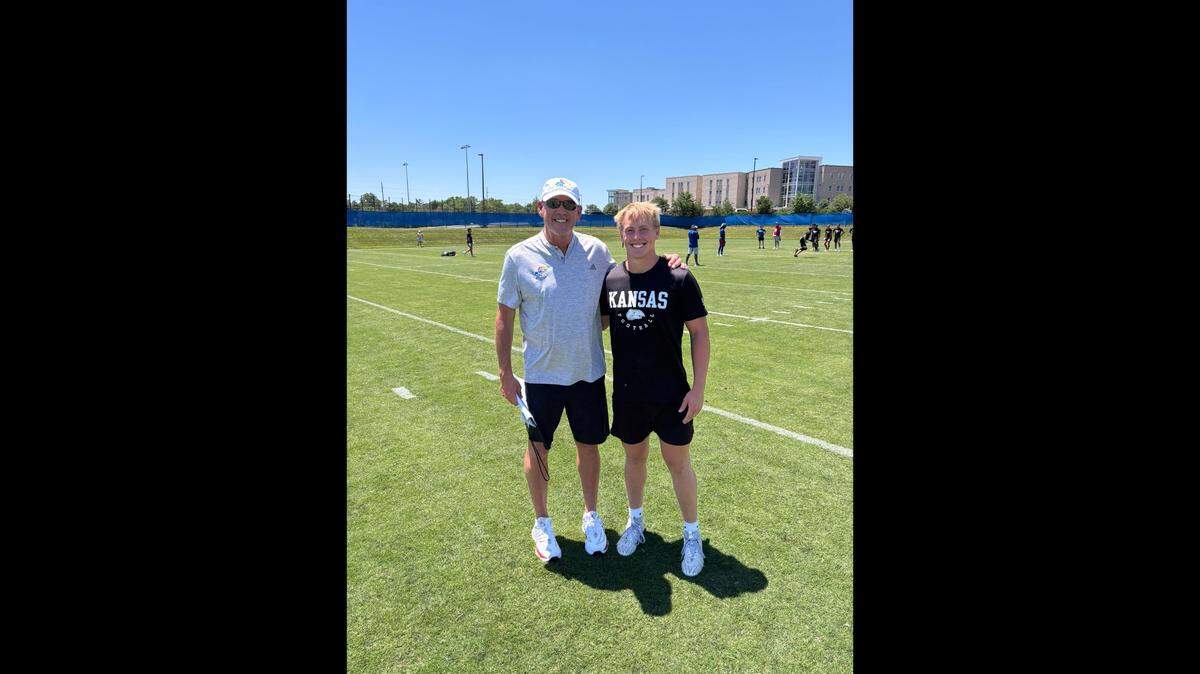 In a photo shared on X, Olathe South High School senior Max Armstrong visited coach Lance Leipold and the University of Kansas.