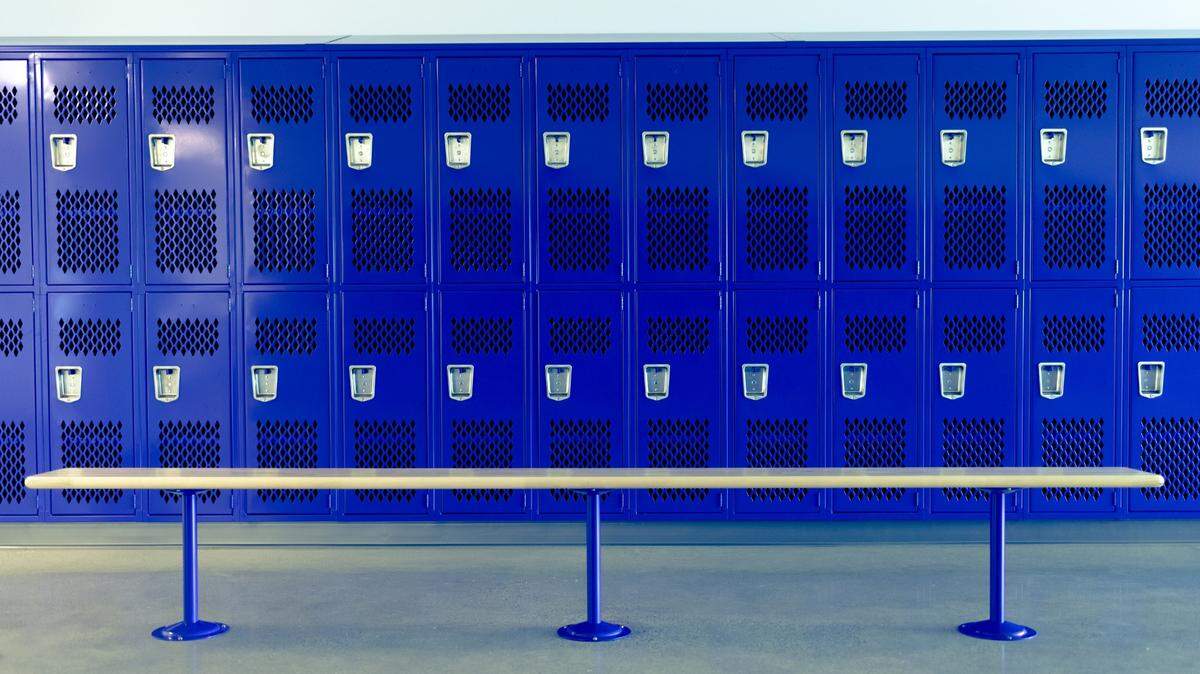 File photo of a locker room. Authorities in Wisconsin said a GoPro recording device was found hidden in a high school locker room.