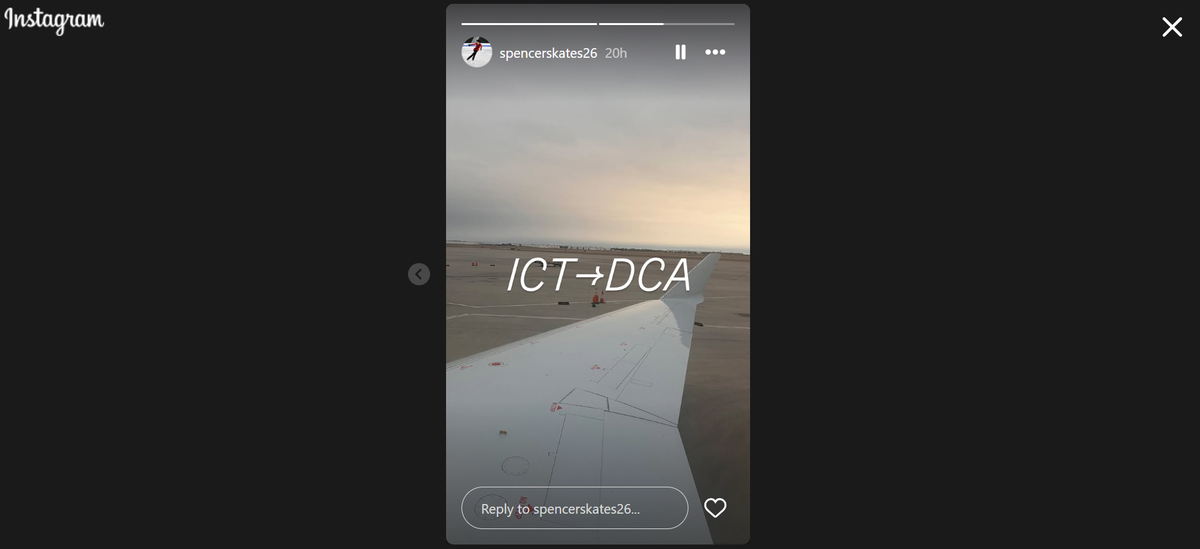 Screenshot from Spencer Lane’s Instagram story before taking off on the flight that crashed Wednesday night.