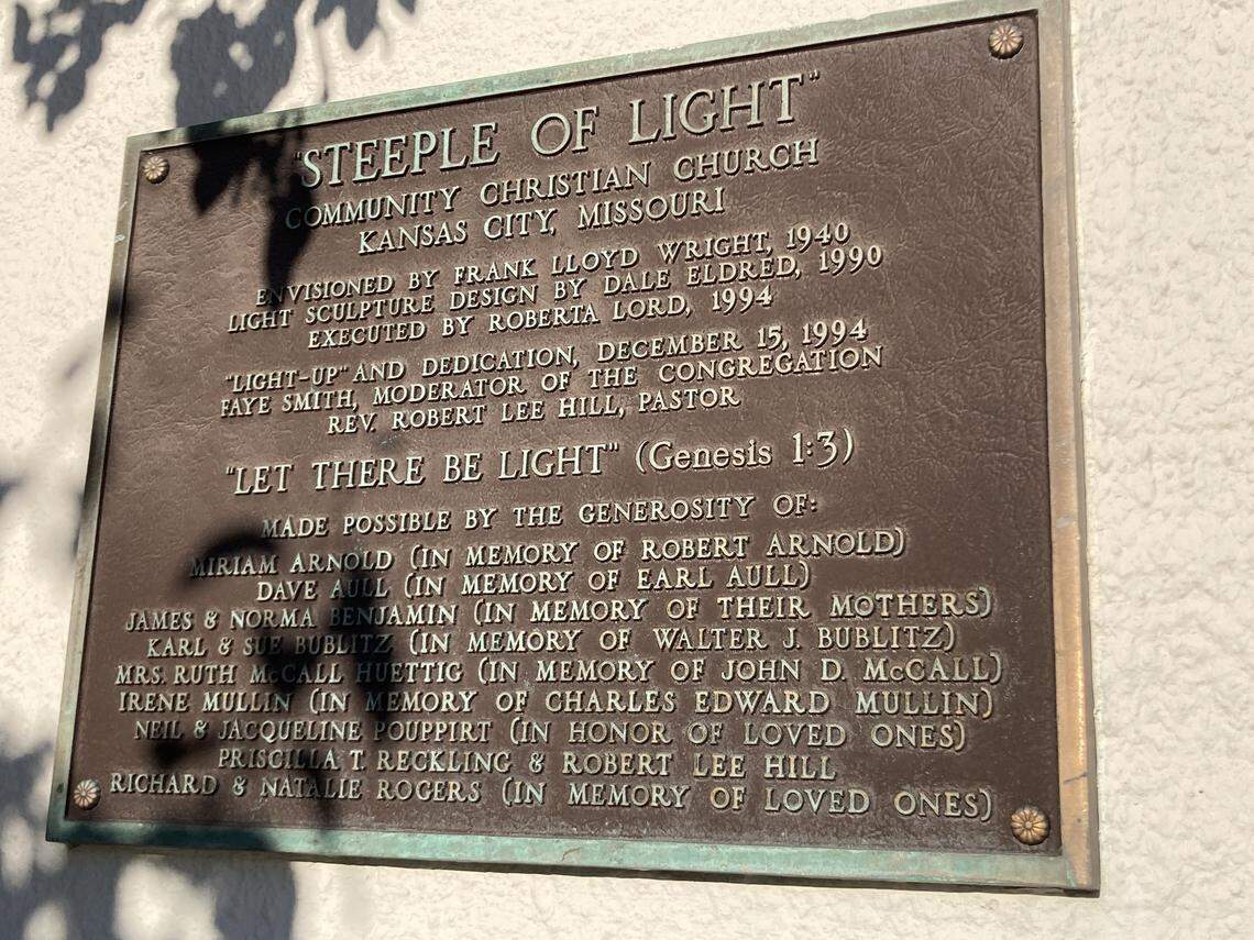 The Community Christian Church, east of the Country Club Plaza, has become known for its “Steeple of Light,” a beacon that shoots heavenward from the church at 4601 Main St.