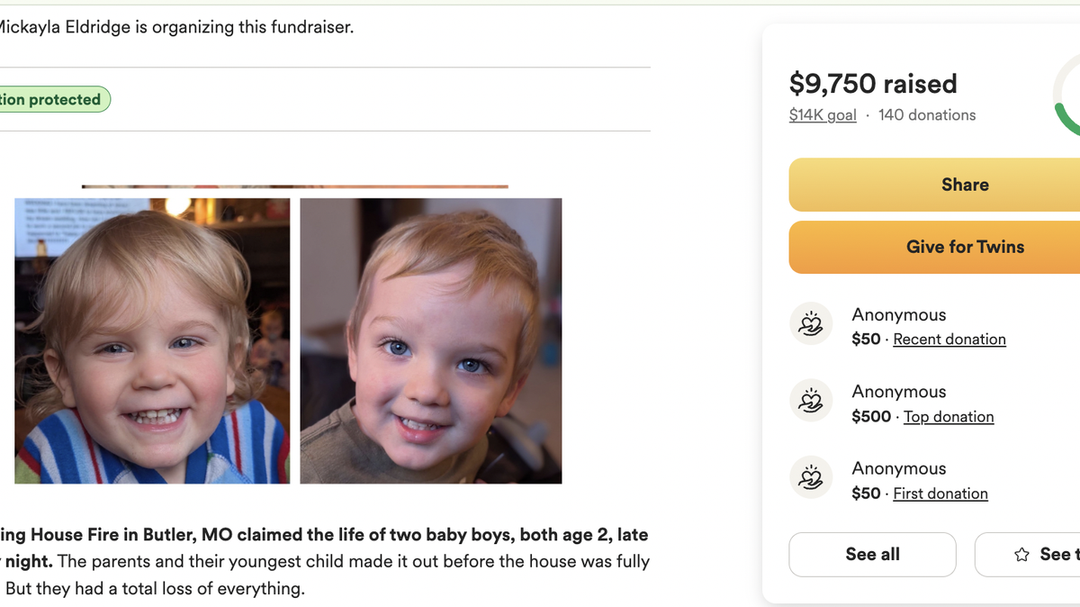 Aiden Huff and Hunter, both two years old, died when a Butler, Missouri, home exploded and caught fire late at night March 1.