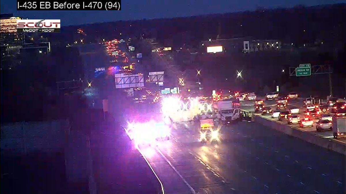 Eastbound Interstate 435 along Kansas City’s south side was shut down at Holmes Road after a crash near the Three Trails Crossing, formerly known as the Grandview Triangle, early in Friday morning’s rush hour, according to KC Scout. The closing of the heavily traveled highway caused traffic to back up across the Kansas and Missouri state line.