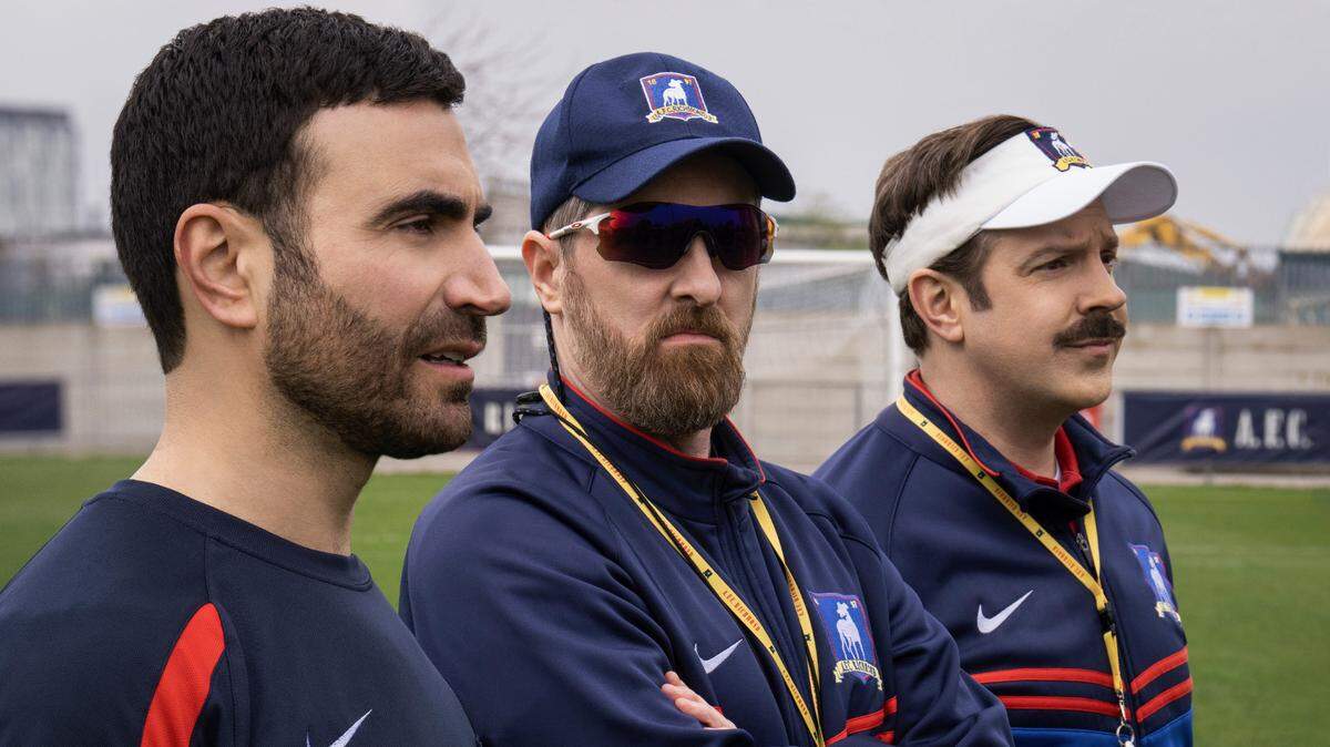 The triumvirate of AFC Richmond coaches, from left: Roy Kent (Brett Goldstein), Coach Beard (Brendan Hunt) and Ted Lasso (Jason Sudeikis).