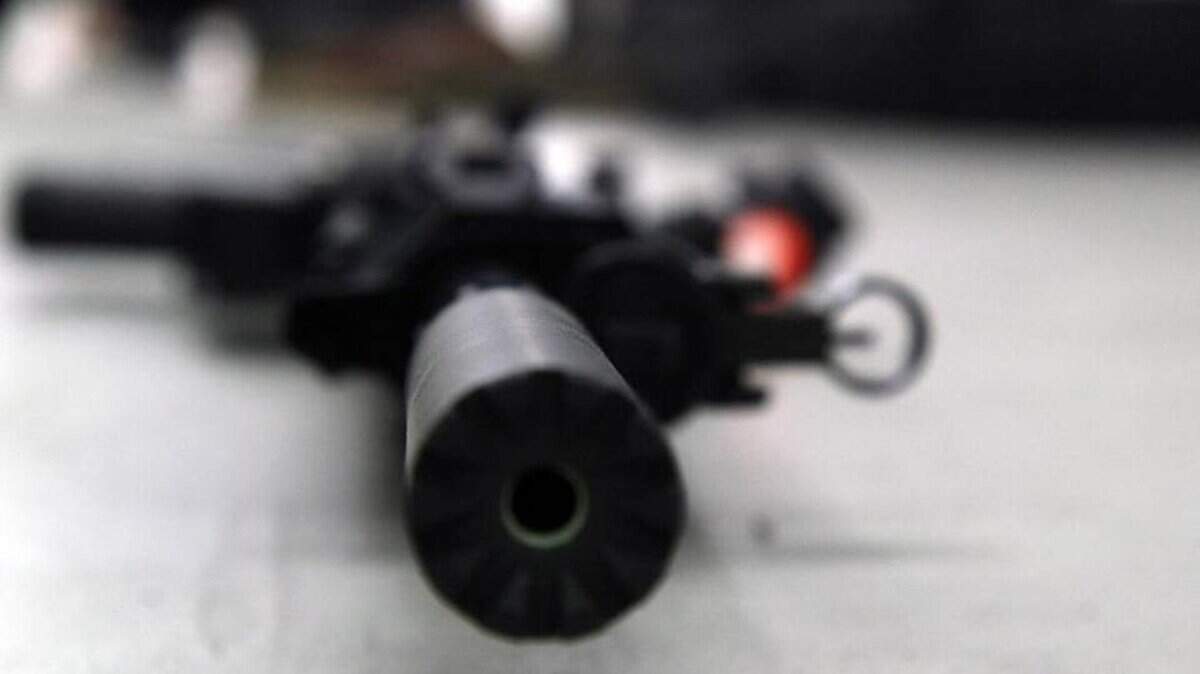 An AR-15 rifle with silencer.