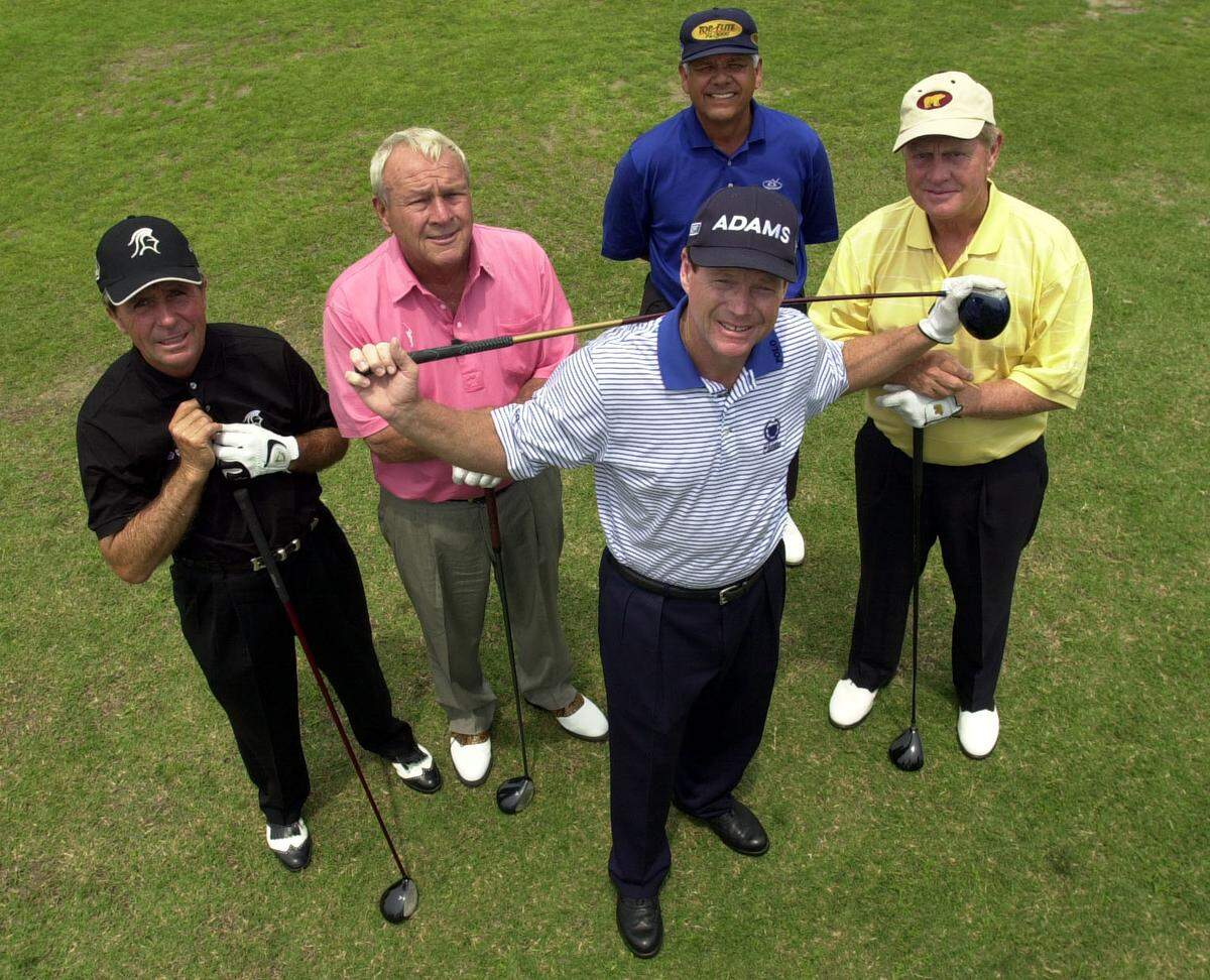 Gary Player (left to right), Arnold Palmer, Lee Trevino, Jack Nicklaus and host Tom Watson all turned out for the annual Children’s Mercy Hospital Golf Classic at Blue Hills Country Club in in 2002. The legendary lineup attracted a burgeoning gallery of fans.