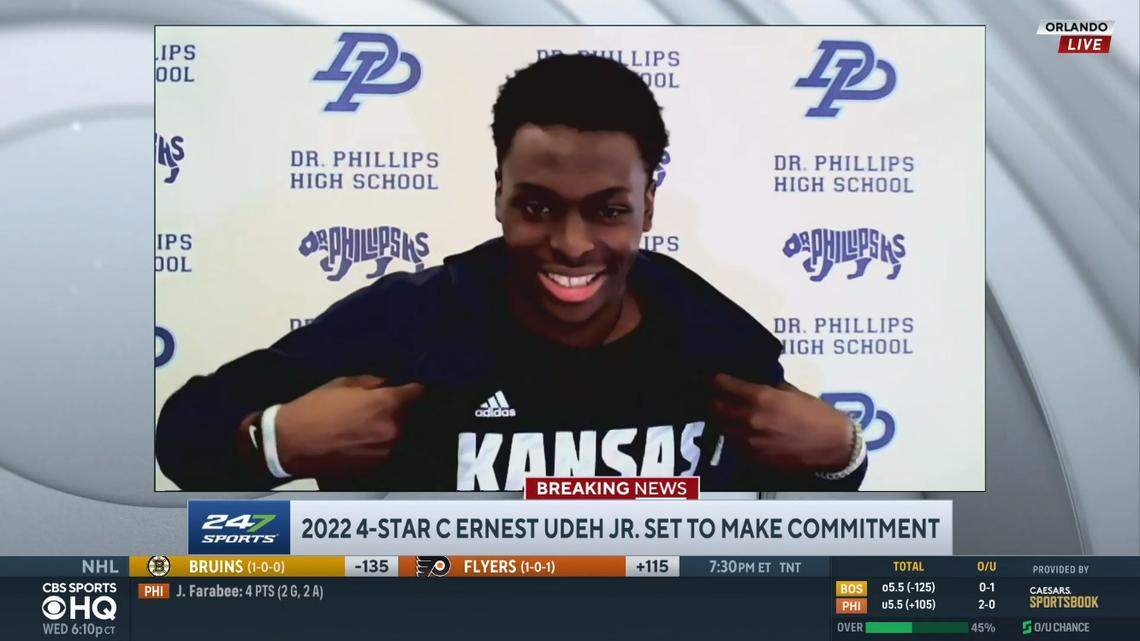 Ernest Udeh Jr., a senior at Dr. Phillips High School in Orlando, Florida, on Wednesday night committed to play basketball with the Kansas Jayhawks.