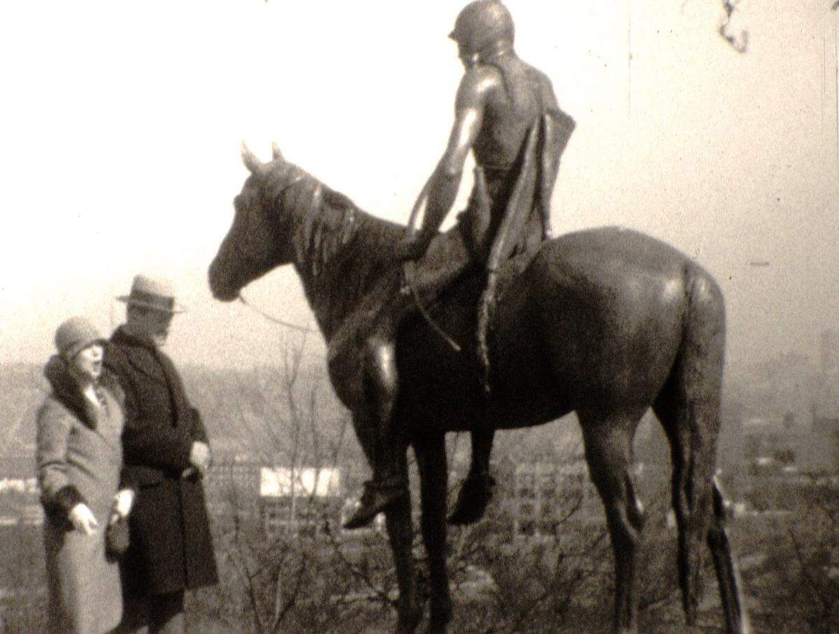 Kansas City’s The Scout statue is seen in one of the home movies in Joe Tomelleri’s vintage film collection. The movie was captured in the late 1920s.