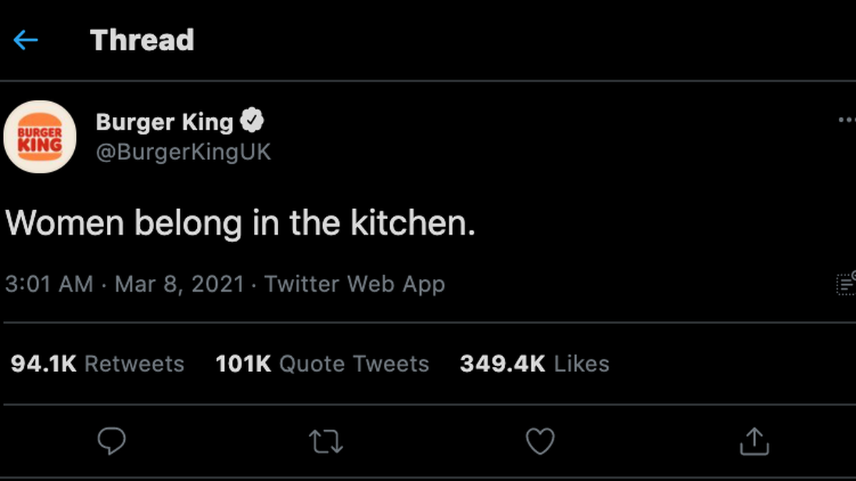 Burger King United Kingdom is receiving backlash after a series of tweets announcing a scholarship for women on International Women’s Day.